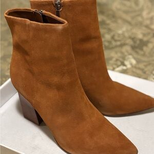 Marc Fisher Genuine Suede Ankle Boots in Cognac Brown